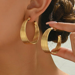 Womens Metallic Circular Multi-layered High-tech Minimalist Fashion Earrings