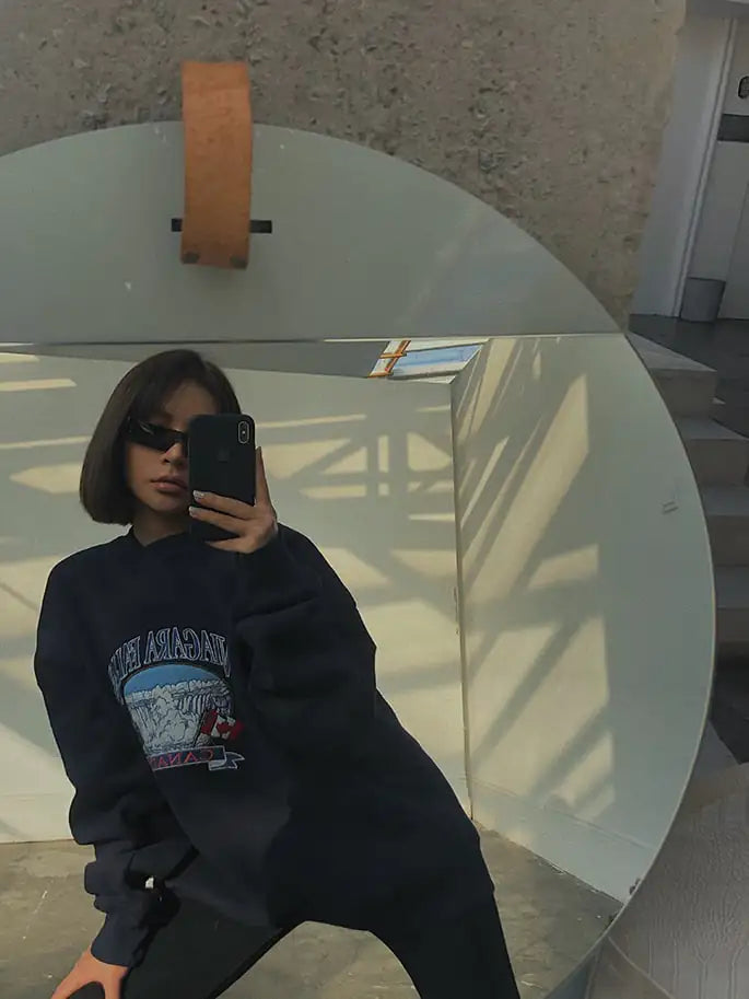 Oversized Retro Embroidered Velvet Sweater for Women