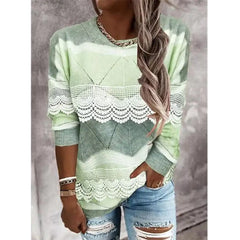 Color Block Casual Top with Fashionable Round Neckline