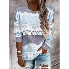 Color Block Casual Top with Fashionable Round Neckline