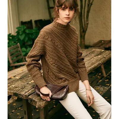 Women's Thick Wool Sweater - Loose Knit Fashion Top