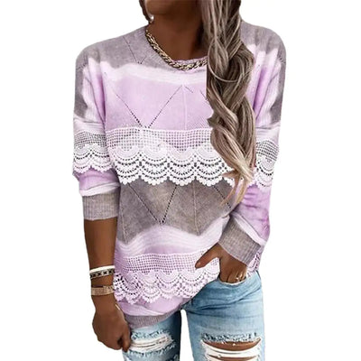 Color Block Casual Top with Fashionable Round Neckline