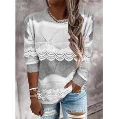 Color Block Casual Top with Fashionable Round Neckline